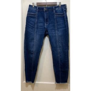 KanCan Jeans Skinny Straight Blue Dark Wash Womens 15/32 Raw Fray Hem Western